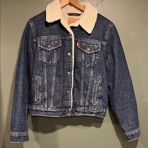 Levi's Dark Blue Denim Jacket with Cream Sherpa Collar